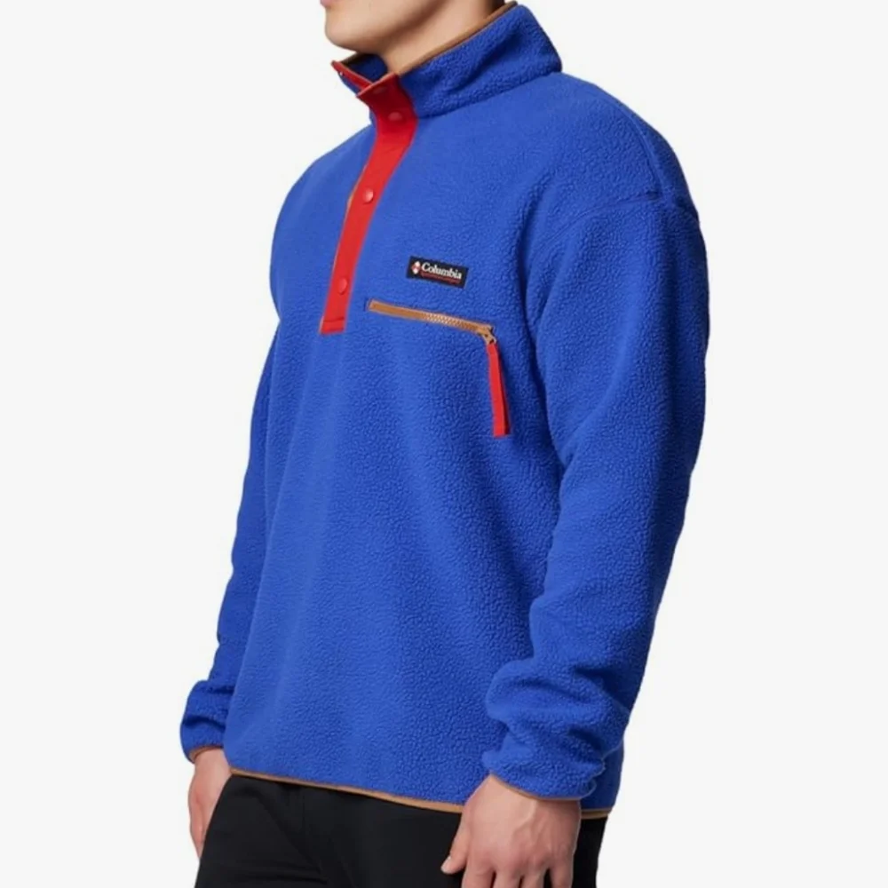 Columbia Blue Red Tan Pullover MENS XL Helvetia Snap Sweatshirt NEW Fleece - Picture 3 of 5